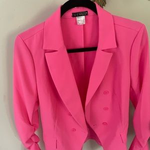 Pink two piece suit set.